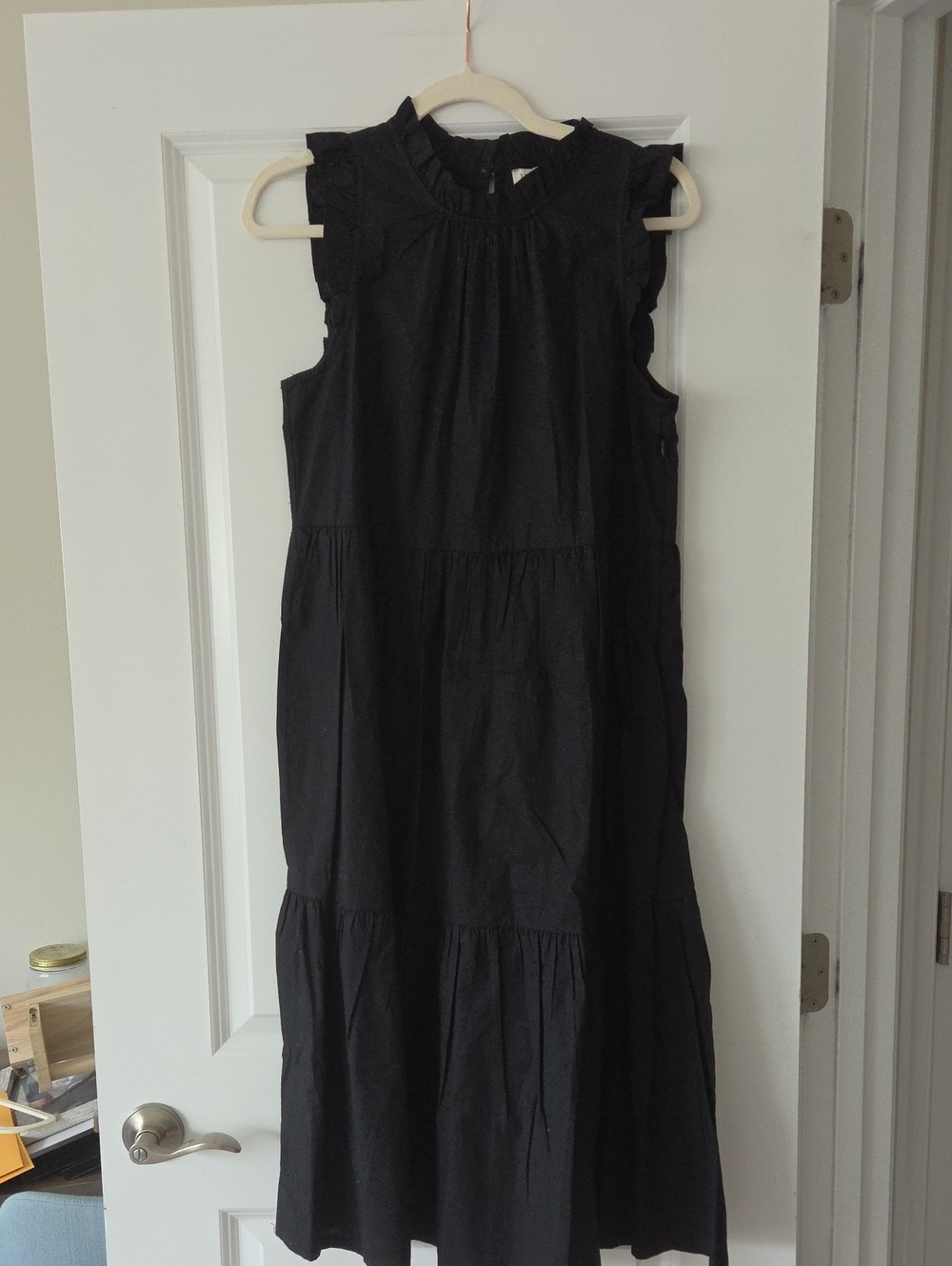 J. Crew Black Sleeveless Ruffle-Neck Tiered Midi Dress